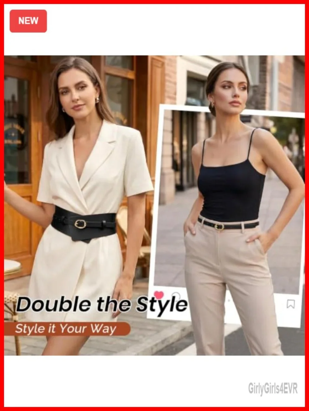 Women's Wide PU Leather Belt with Gold Buckle 2-in-1 Detachable Waist Belt